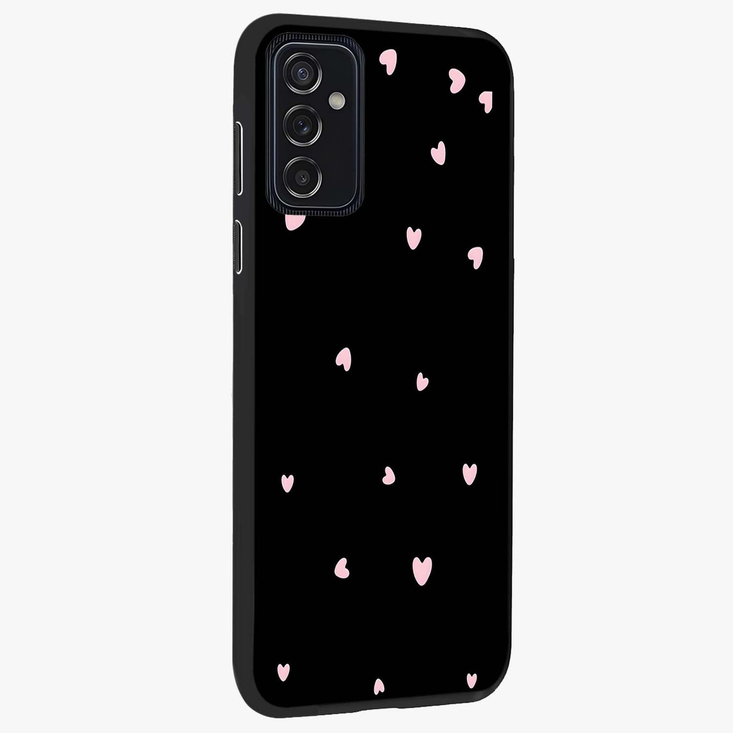 Pink Love Drops Glass Case upright view showcasing charming heart drop artwork with romantic playful theme.