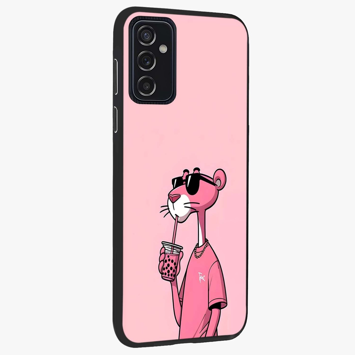 Pink Panther Glass Case upright view showcasing fun animated artwork with stylish retro cartoon theme.