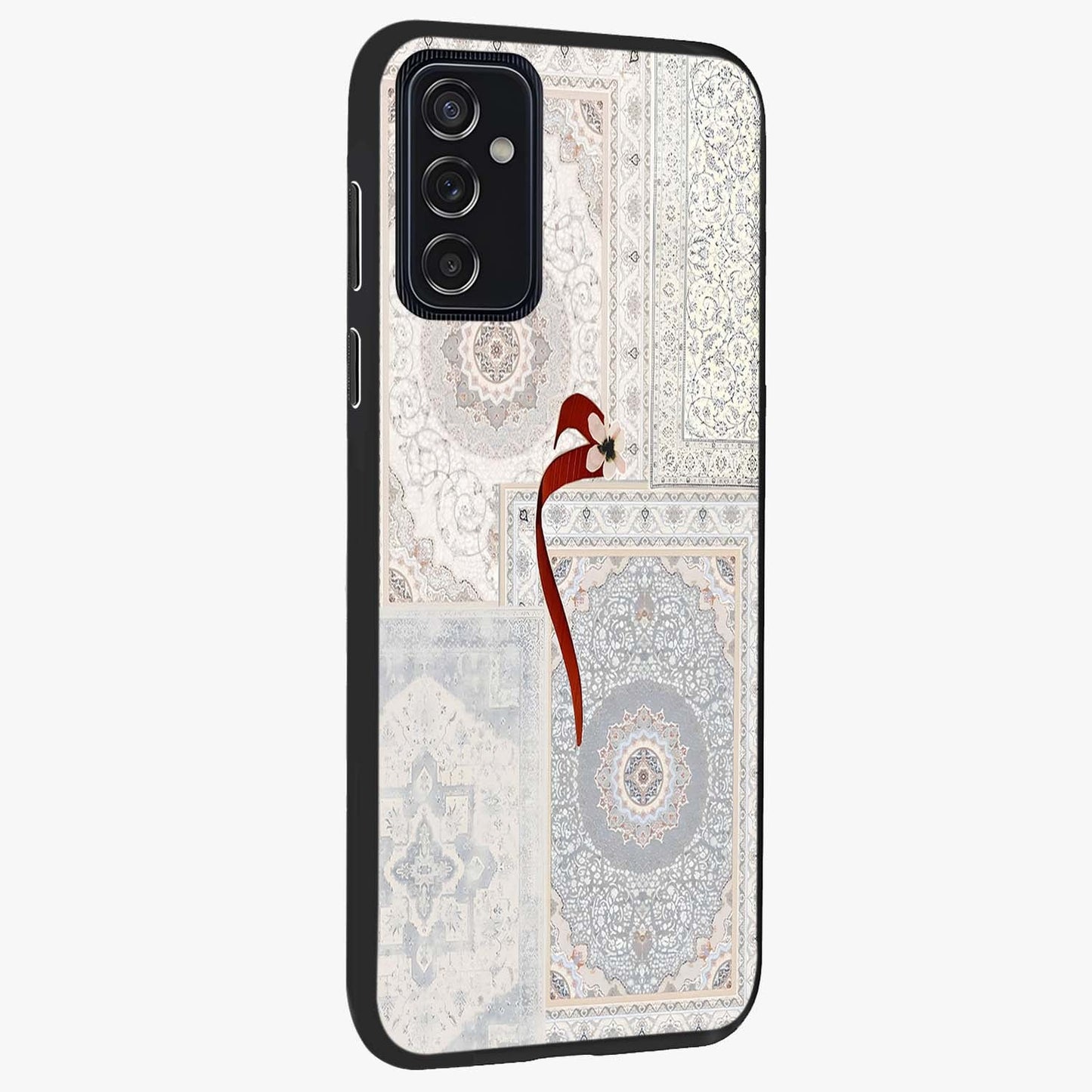 White Aesthetic Bow Glass Case upright view showcasing delicate ribbon bow artwork with cute minimalist theme.
