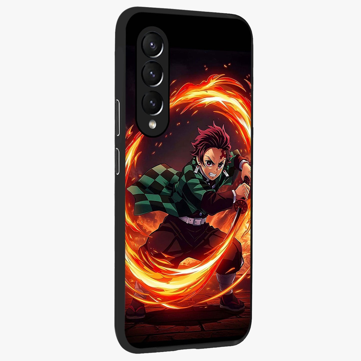 Blazing Sword Resolve Glass Case upright view showcasing dramatic warrior inspired artwork with intense visual style.