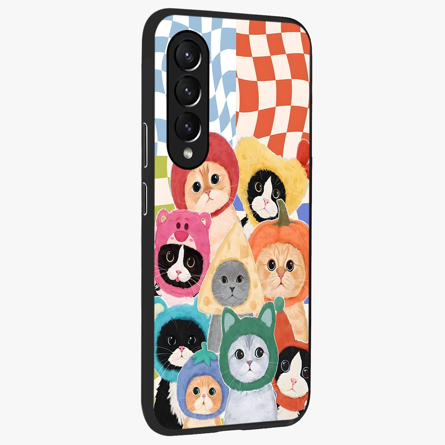 Cats in Fruits Glass Case upright view showcasing charming cat artwork with fun fruity theme.