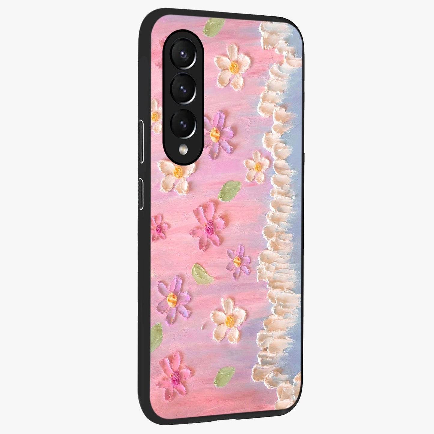 Dreamy Painted Garden Glass Case upright view showcasing vibrant floral garden artwork with artistic nature theme.