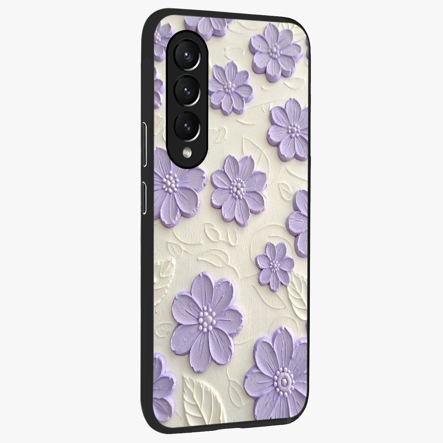 Floral Wall Art With Purple Flowers Glass Case upright view showcasing elegant purple flower artwork with decorative floral theme.
