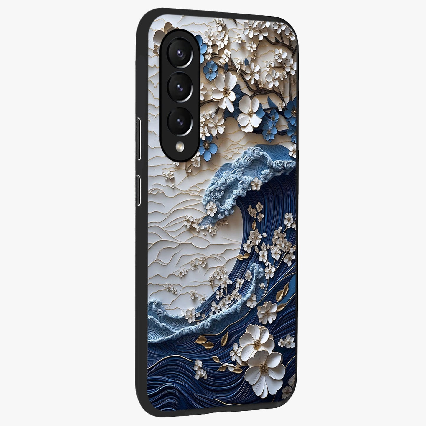 Floral Wave Origami Glass Case upright view showcasing creative floral origami artwork with artistic decorative theme.