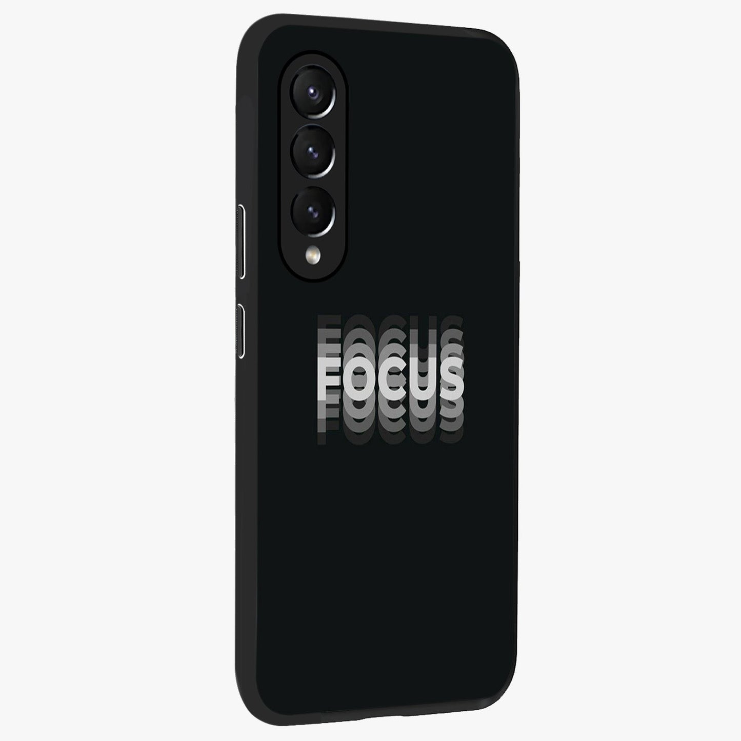 Focus Mode On Glass Case upright view showcasing strong typography statement with sleek motivational theme.