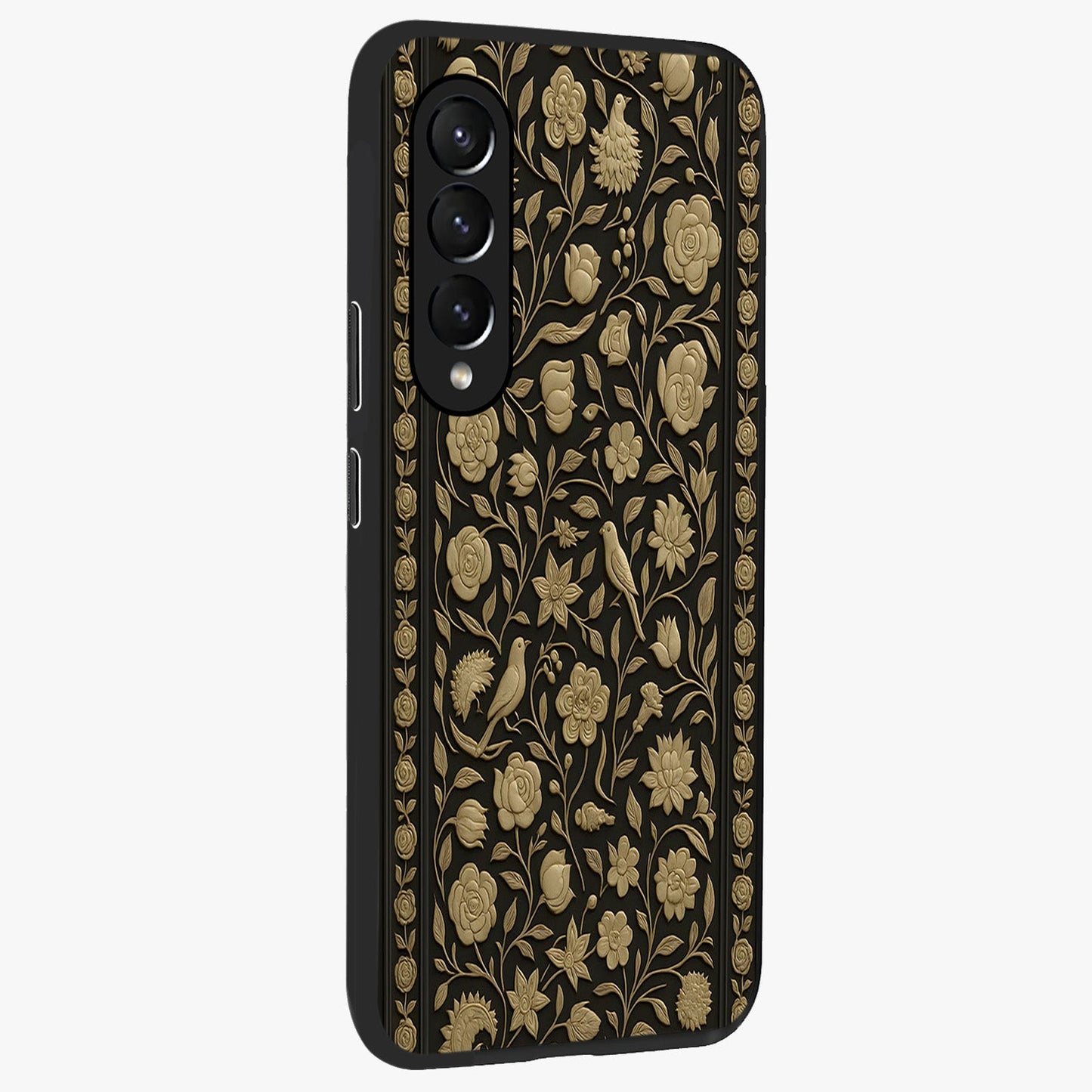 Golden Evil Eye Mandala Glass Case upright view showcasing decorative evil eye mandala artwork with spiritual aesthetic style.
