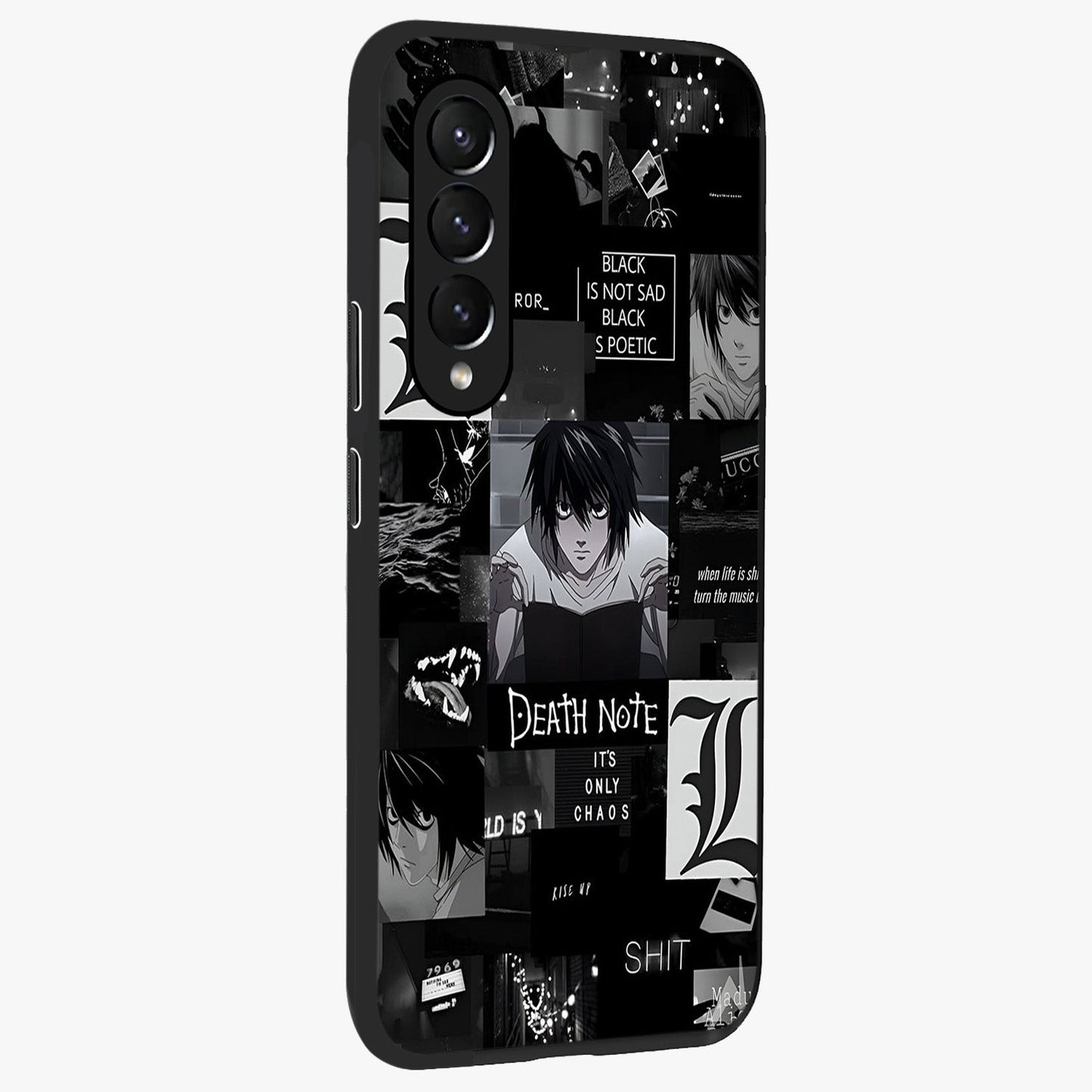 Midnight Chaos Mind Glass Case upright view showcasing expressive abstract artwork with bold dark theme.