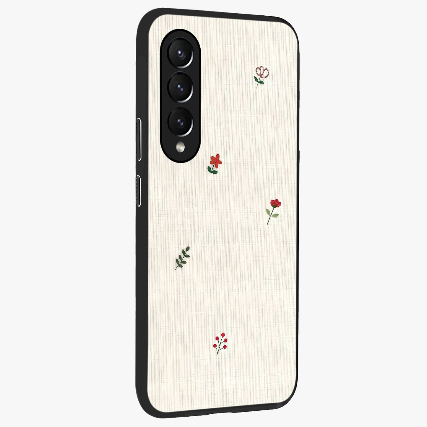 Minimalistic Blue With White Flower Pattern Glass Case upright view showcasing clean white flower artwork with calming blue theme.