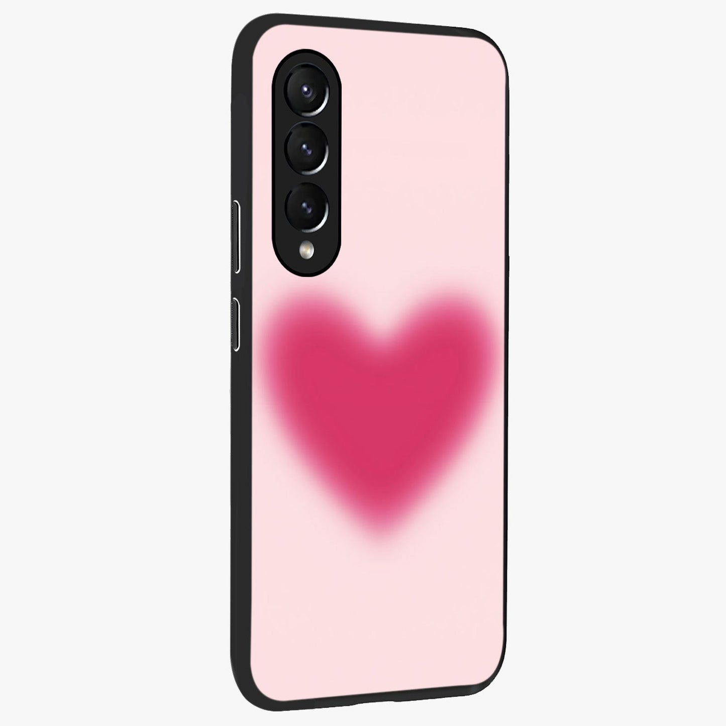 Pink Aura Heart Glass Case upright view showcasing romantic heart artwork with soft pastel theme.