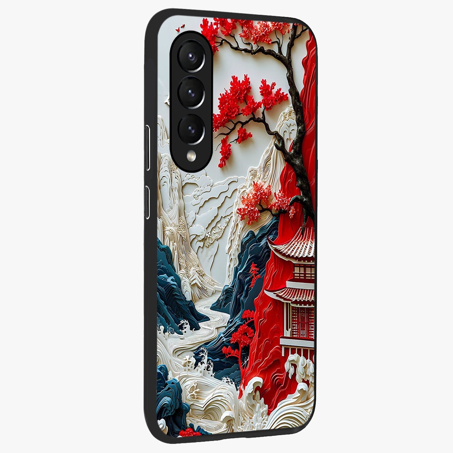 Whispers Of Sakura Waves Glass Case upright view showcasing delicate cherry blossom artwork with elegant nature theme.