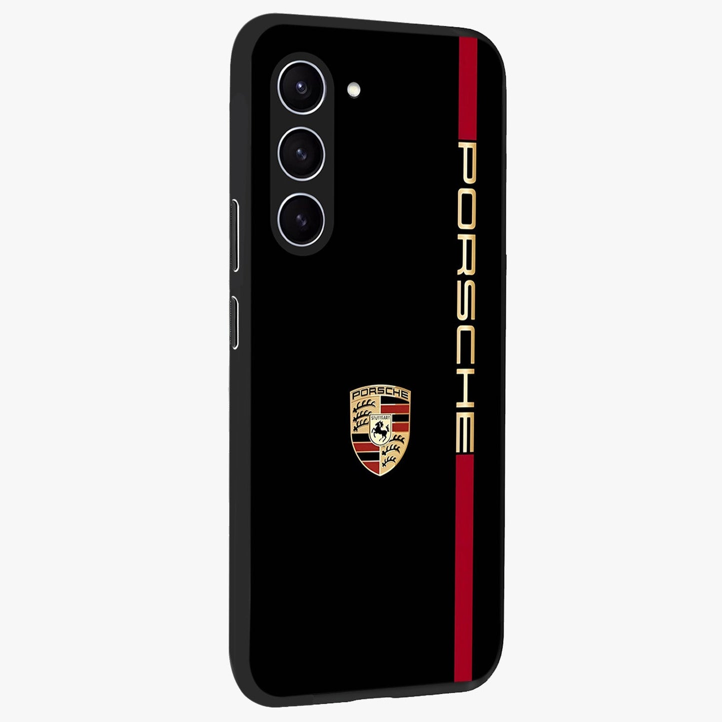Black Minimal Porsche Glass Case upright view showcasing stylish automotive artwork with bold minimal theme.