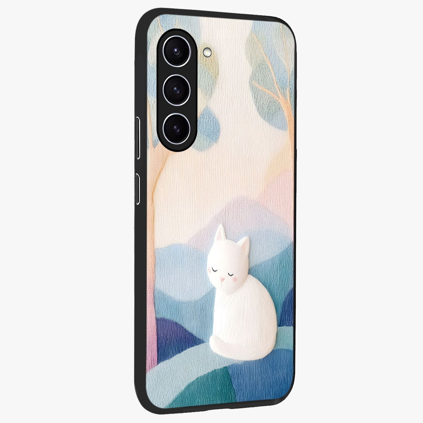 Cotton Dream Cat Glass Case upright view showcasing charming cat artwork with cozy dreamy theme.