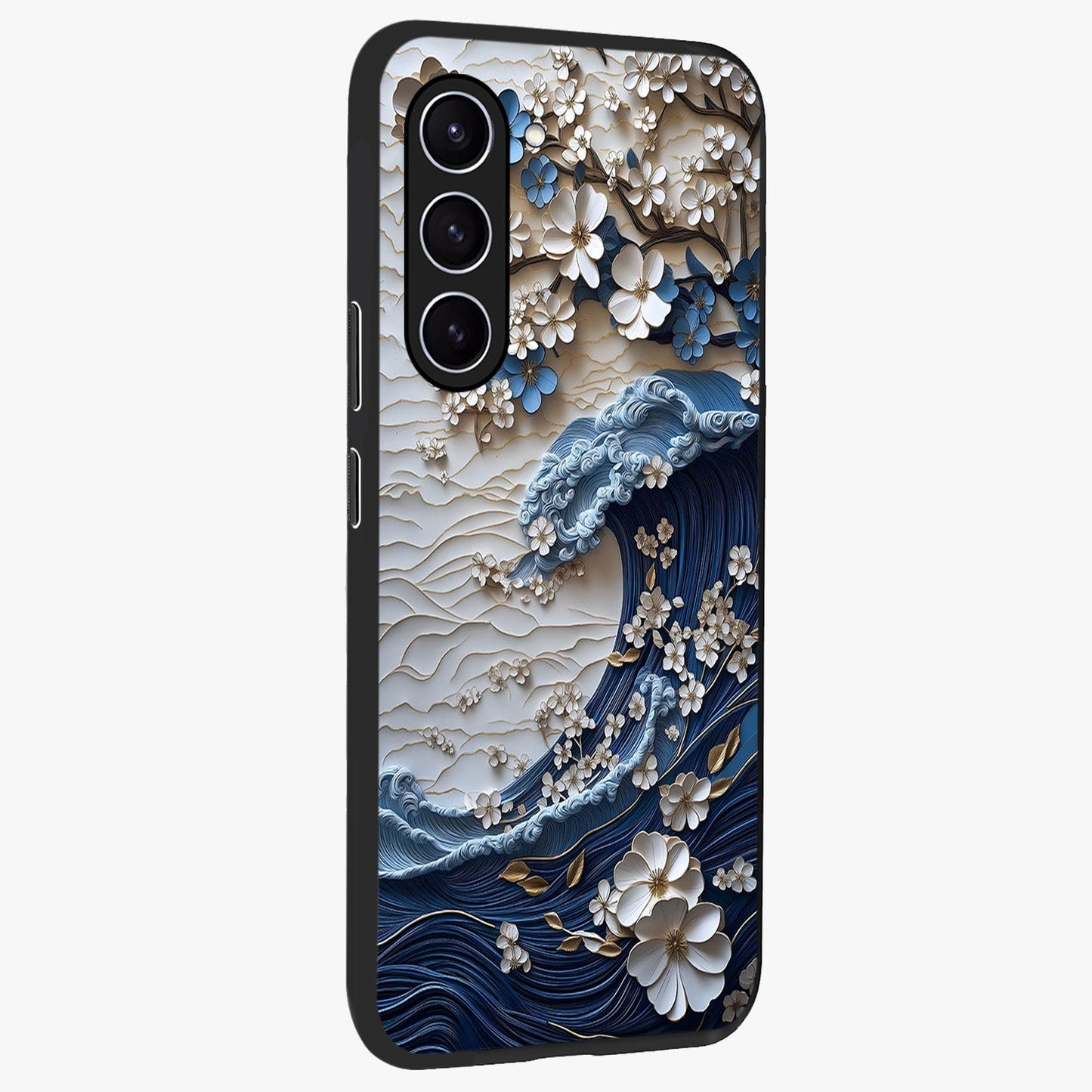 Floral Wave Origami Glass Case upright view showcasing creative floral origami artwork with artistic decorative theme.