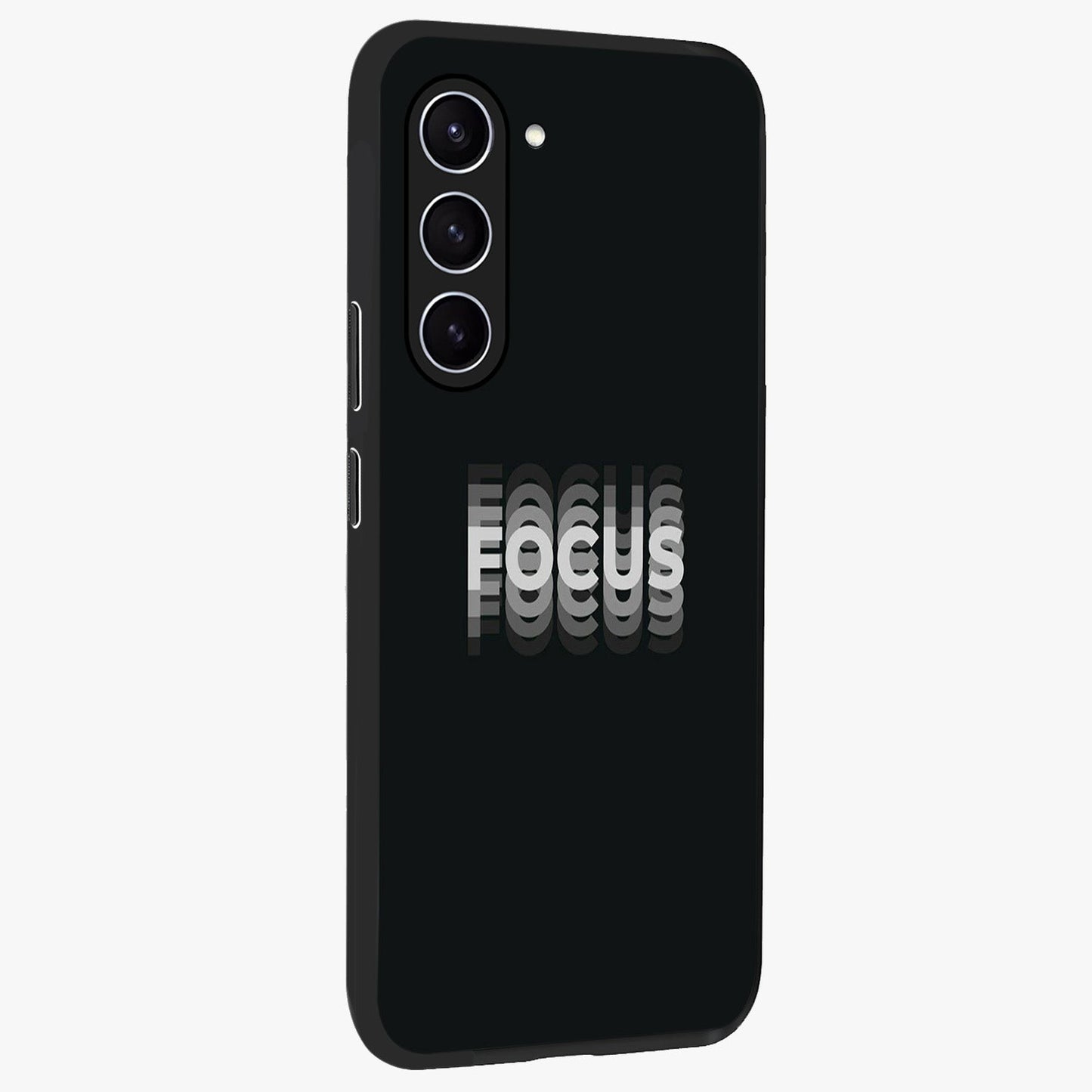 Focus Mode On Glass Case upright view showcasing strong typography statement with sleek motivational theme.