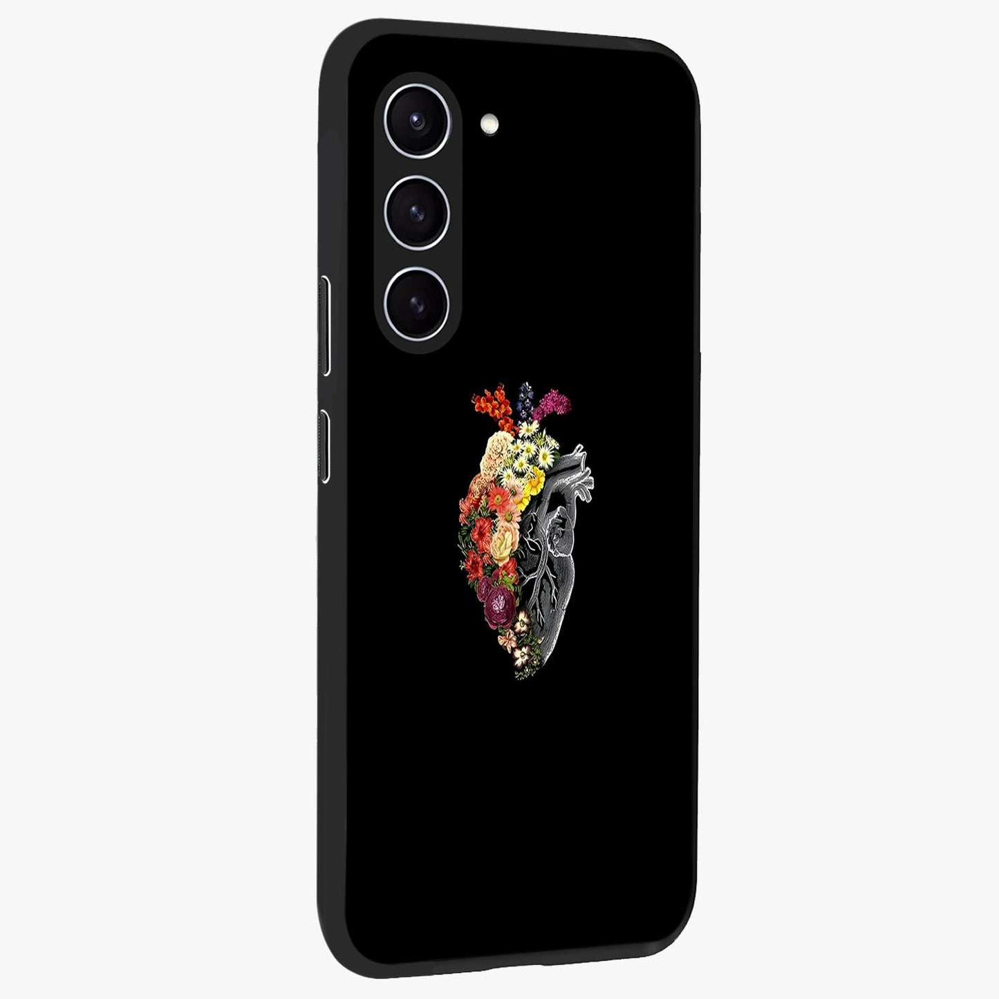 Heart With Flowers Glass Case upright view showcasing decorative heart and floral artwork with sweet romantic theme.