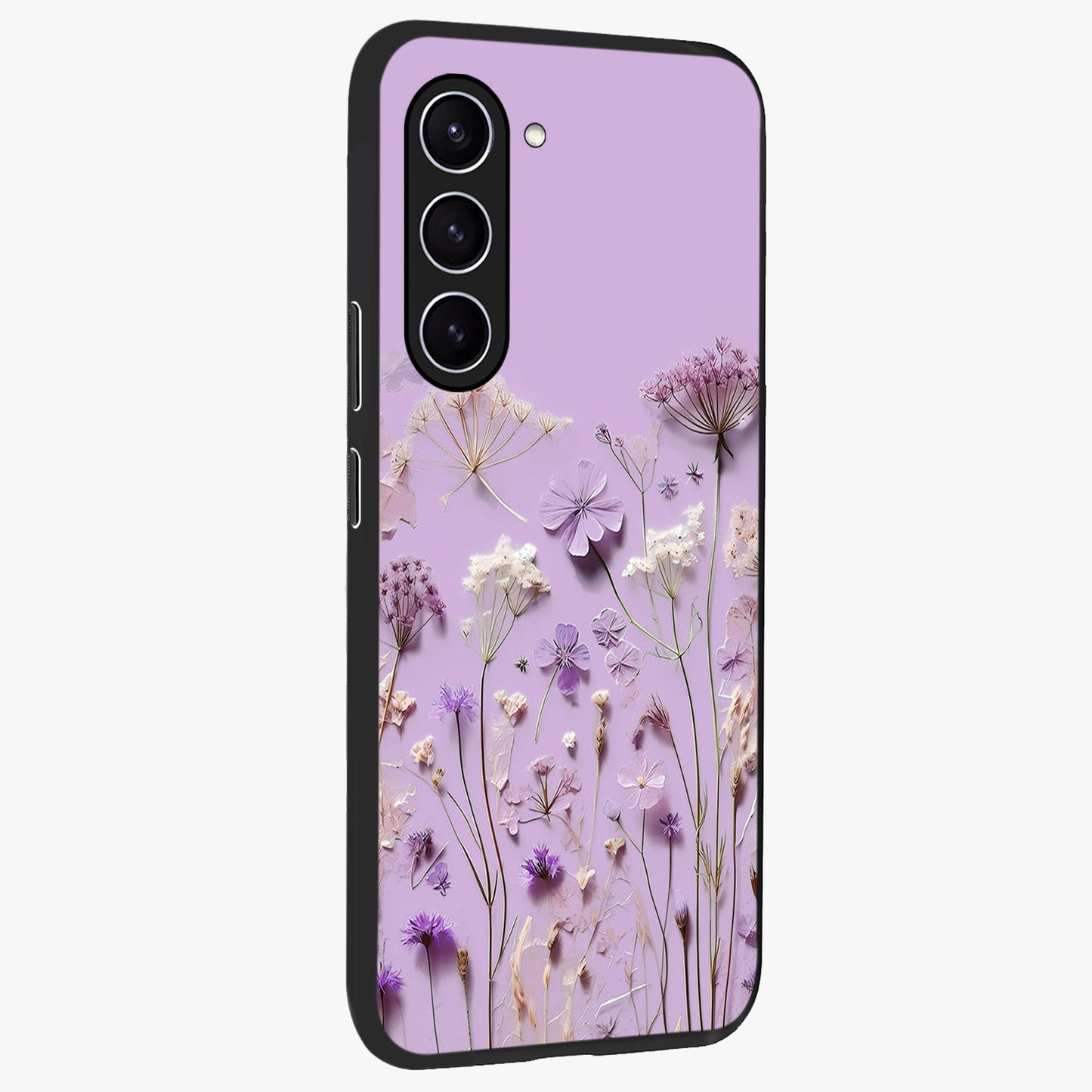 Lavender Blossom Dream Glass Case upright view showcasing delicate lavender blossom artwork with peaceful floral theme.