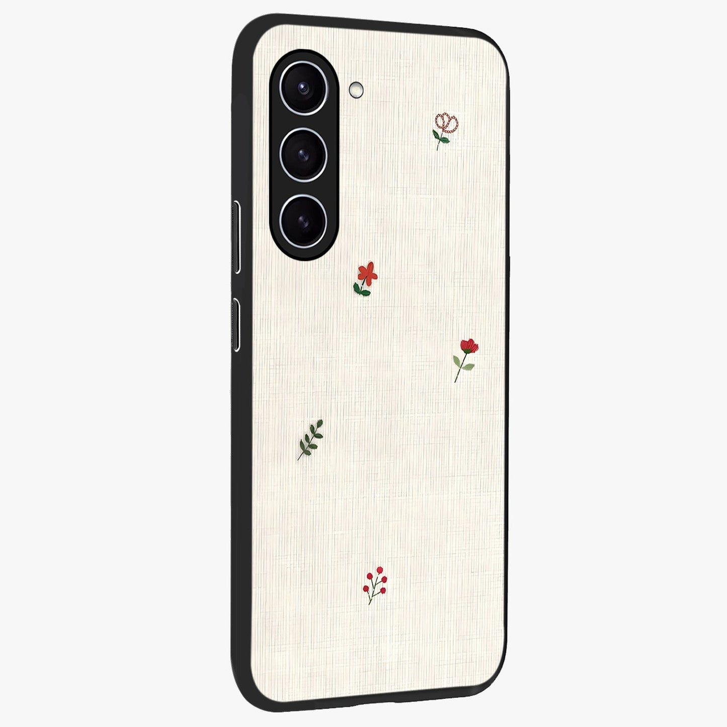 Minimalistic Blue With White Flower Pattern Glass Case upright view showcasing clean white flower artwork with calming blue theme.