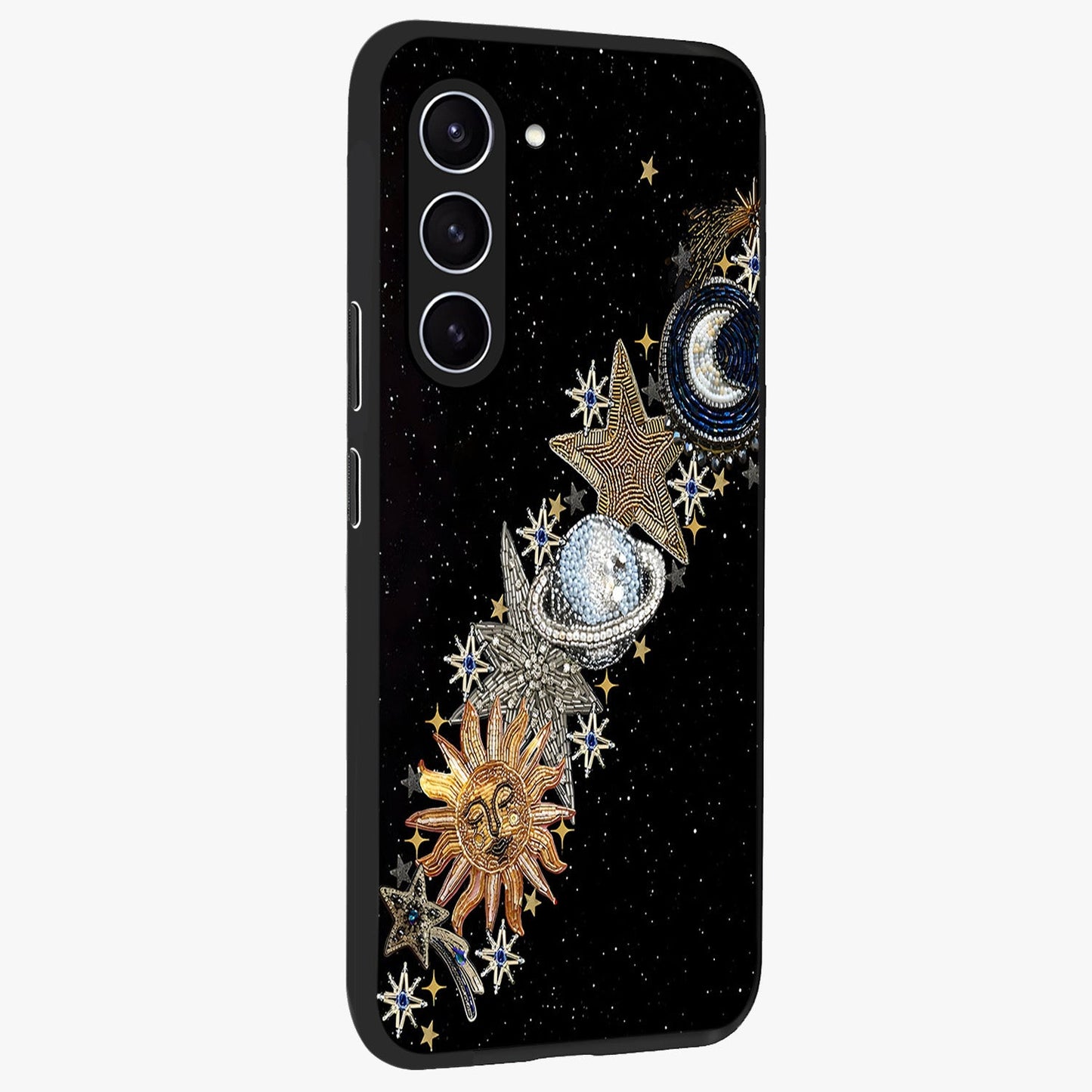 Pearls Universe Object Glass Case upright view showcasing decorative pearl themed artwork with cosmic elegance.