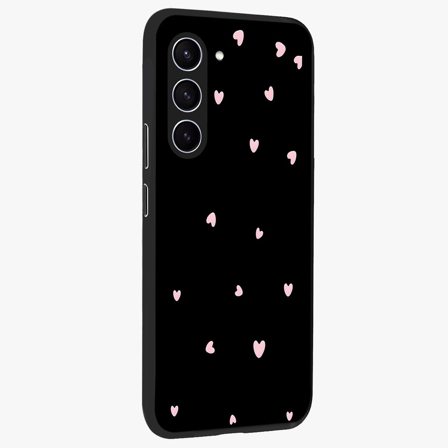 Pink Love Drops Glass Case upright view showcasing charming heart drop artwork with romantic playful theme.