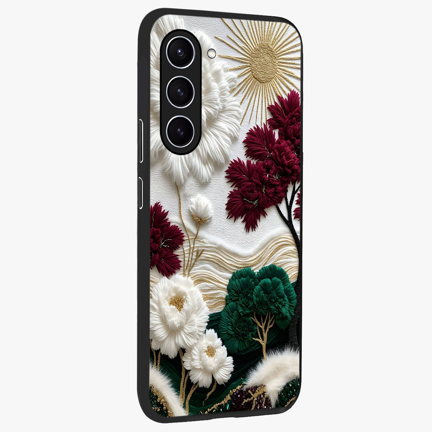 Radiant Bloom Elegance Glass Case upright view showcasing decorative flower artwork with refined botanical theme.