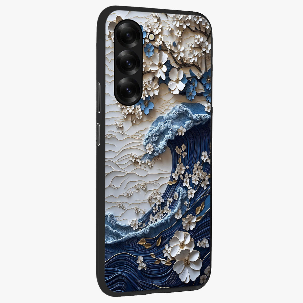 Floral Wave Origami Glass Case upright view showcasing creative floral origami artwork with artistic decorative theme.