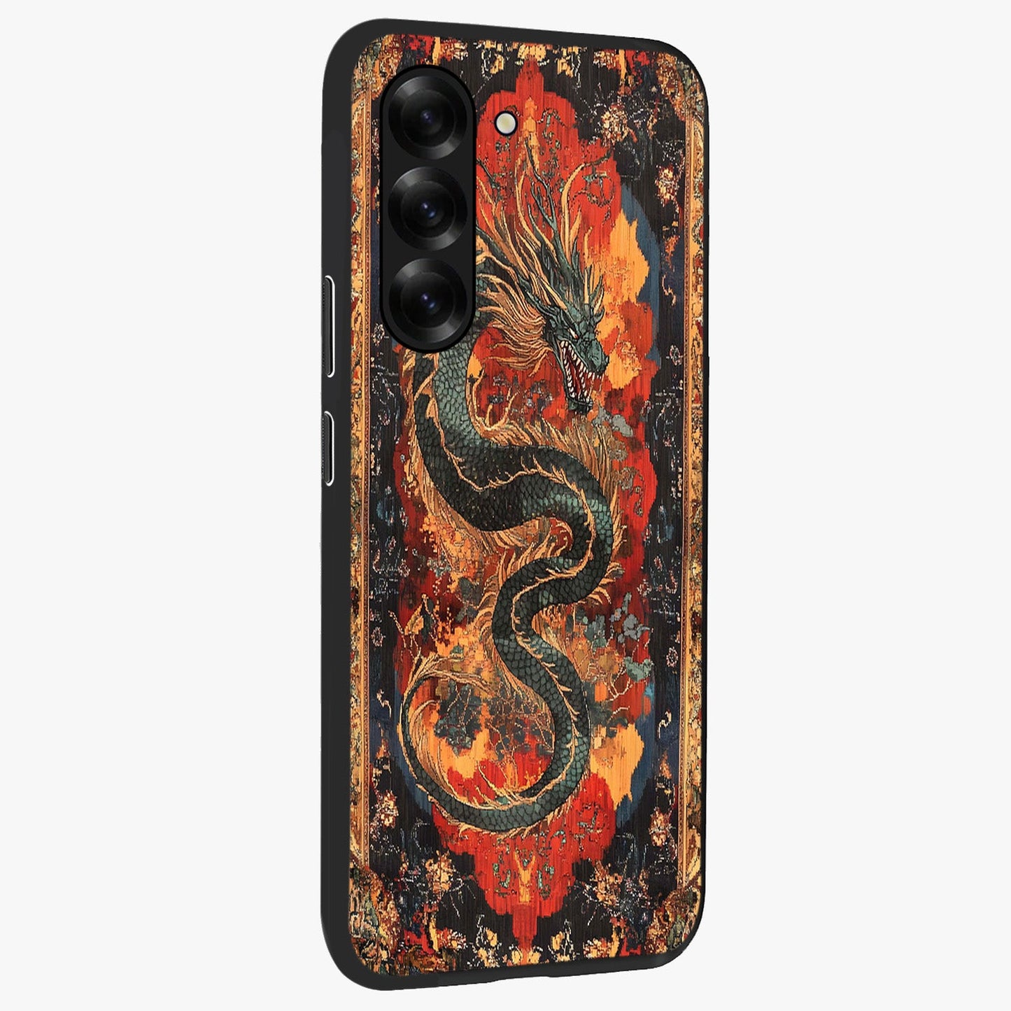 Inferno Dragon Soul Glass Case upright view showcasing intense dragon artwork with fantasy fire theme.