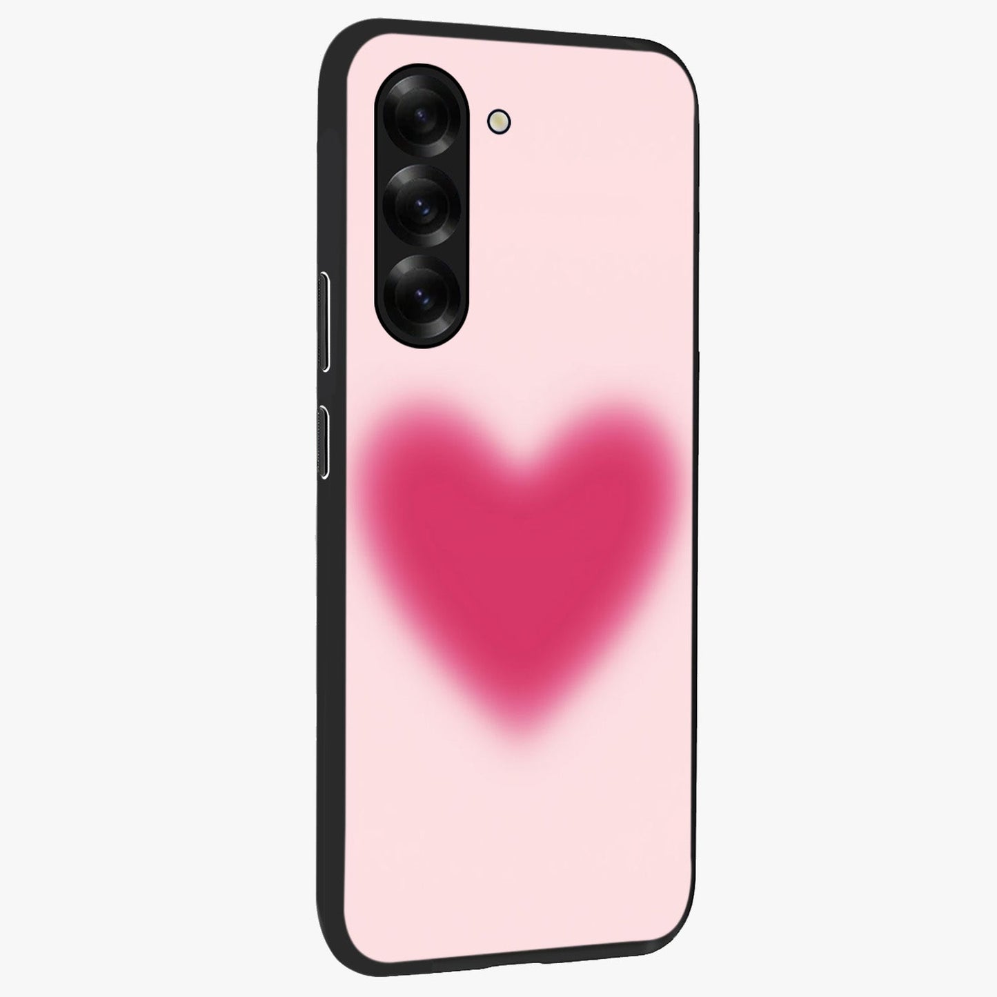 Pink Aura Heart Glass Case upright view showcasing romantic heart artwork with soft pastel theme.