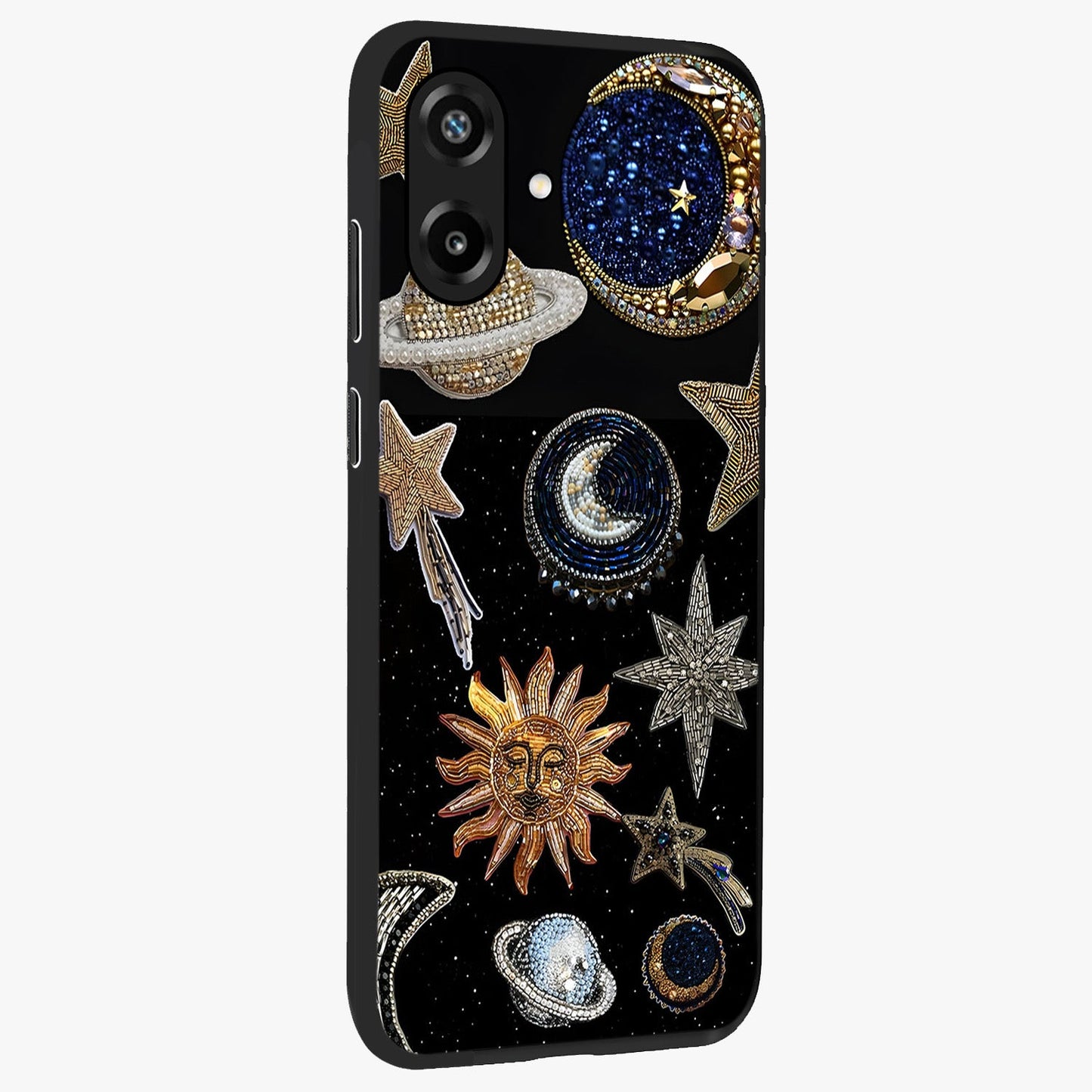 Celestial Gem Constellations Glass Case upright view showcasing cosmic constellation artwork with celestial aesthetic style.