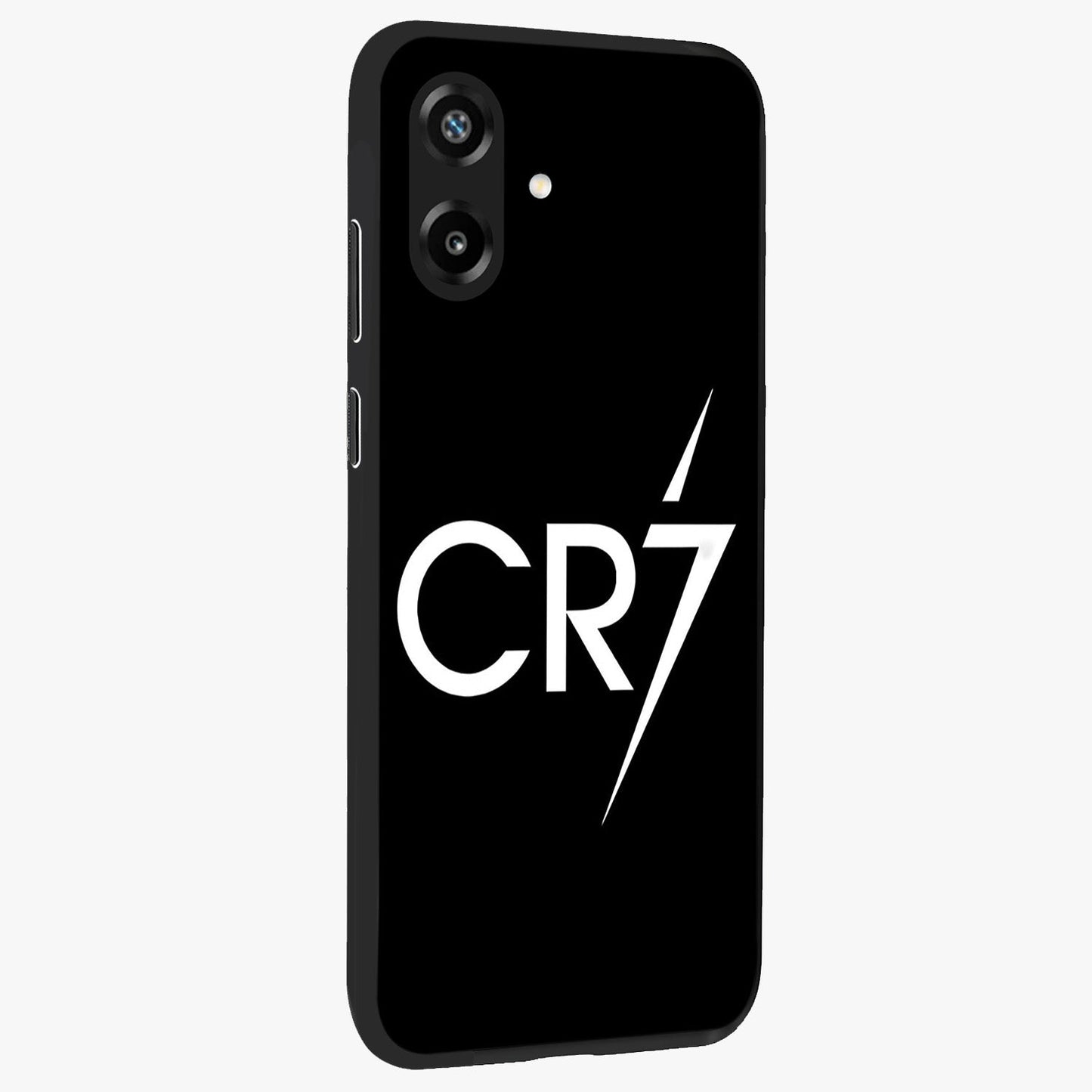 Cr7 Elite Strike Glass Case upright view showcasing energetic football inspired design with modern sports aesthetic.