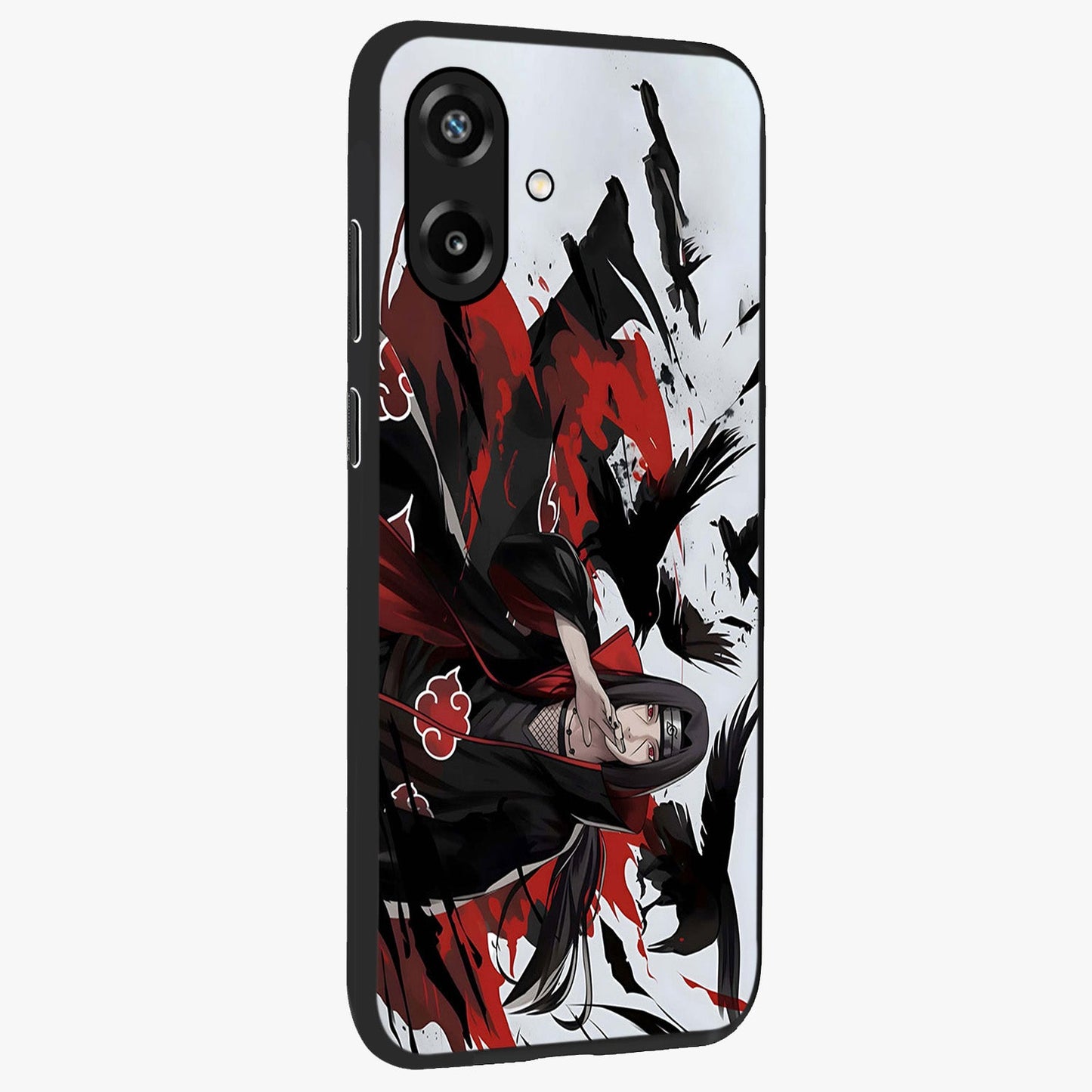 Crimson Crow Illusion Glass Case upright view showcasing striking crow illusion artwork with intense crimson theme.