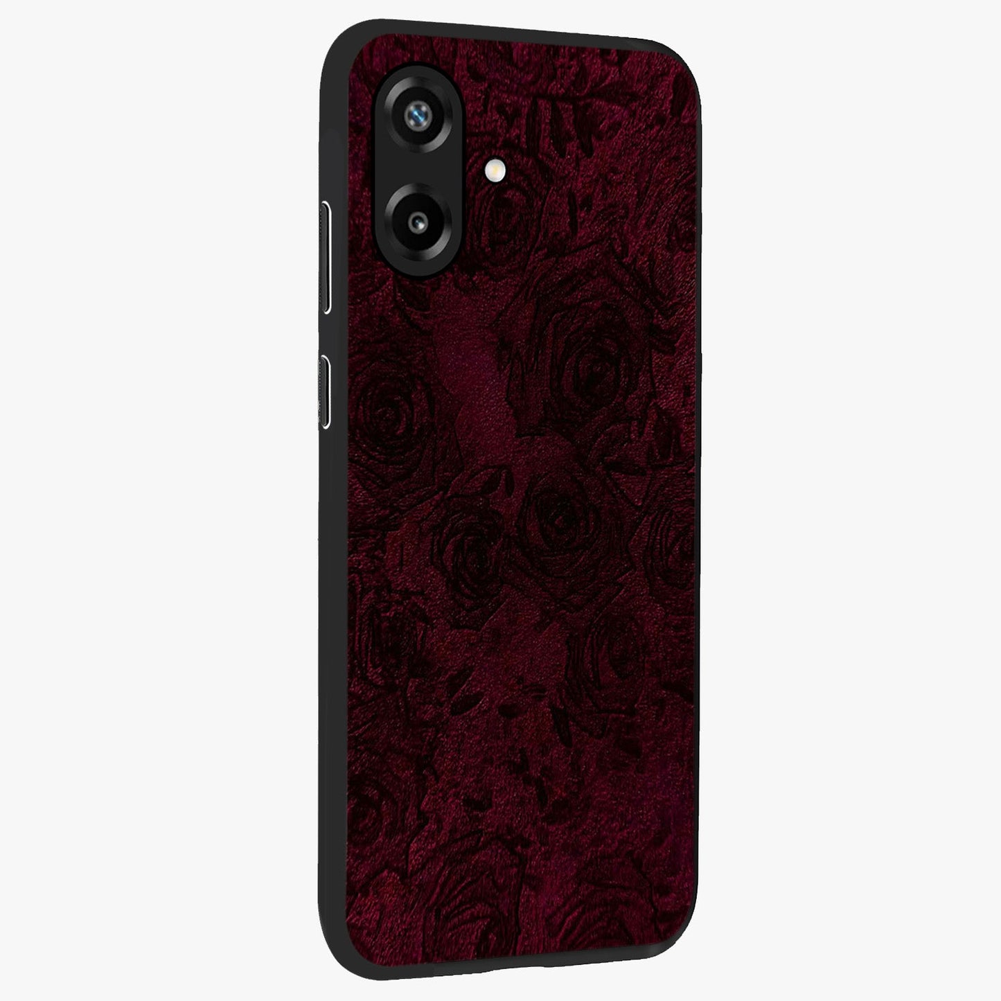 Crimson Fade Flow Glass Case upright view showcasing dynamic crimson flow artwork with stylish abstract theme.