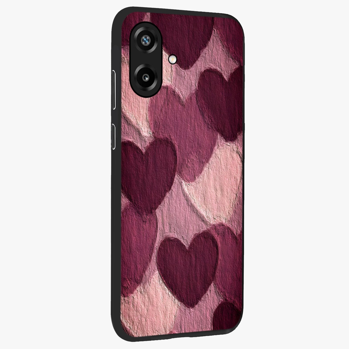 Layered Paper Hearts Glass Case upright view showcasing decorative layered heart artwork with sweet love theme.