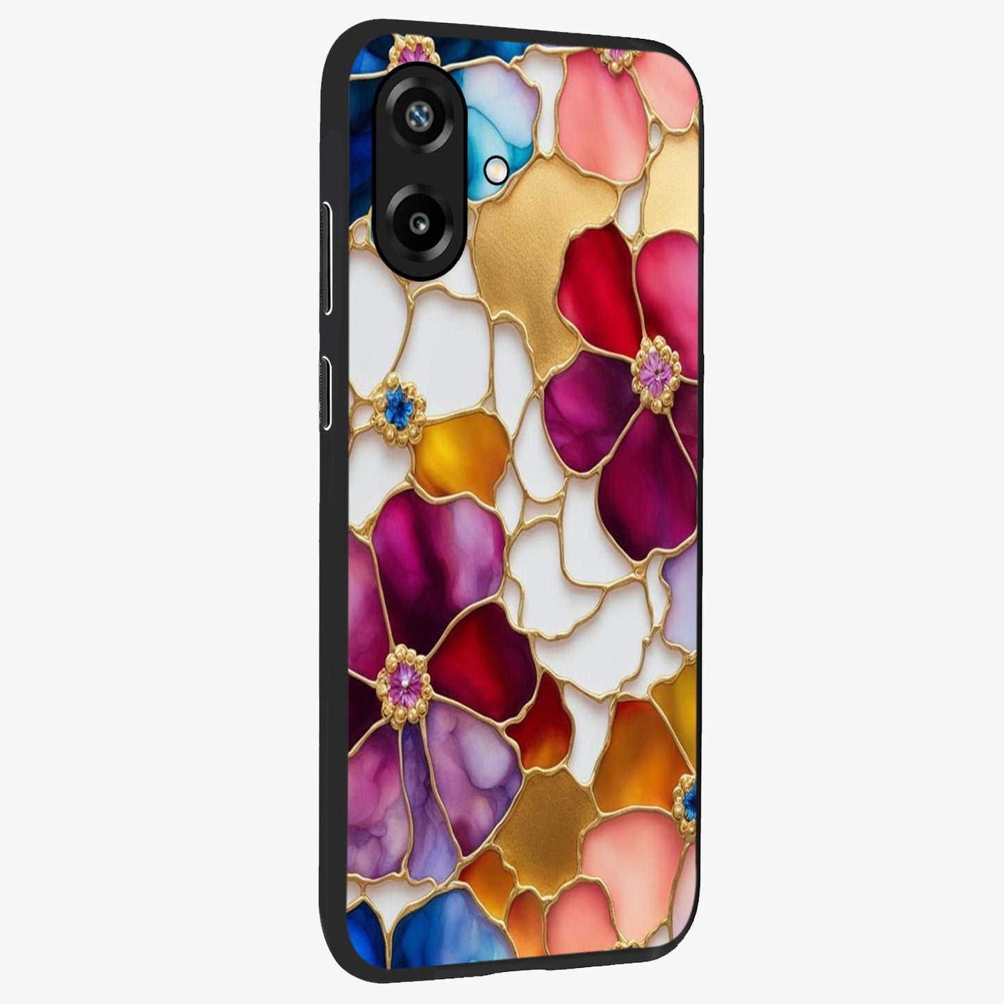 Marble Flower Pattern Glass Case upright view showcasing decorative marble flower artwork with refined style.
