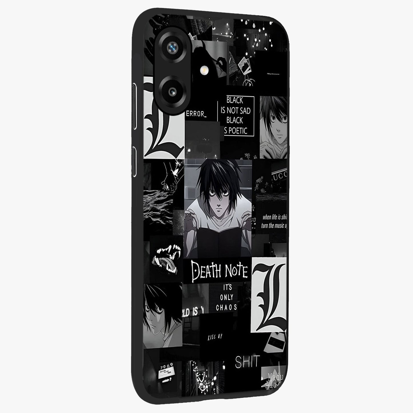 Midnight Chaos Mind Glass Case upright view showcasing expressive abstract artwork with bold dark theme.