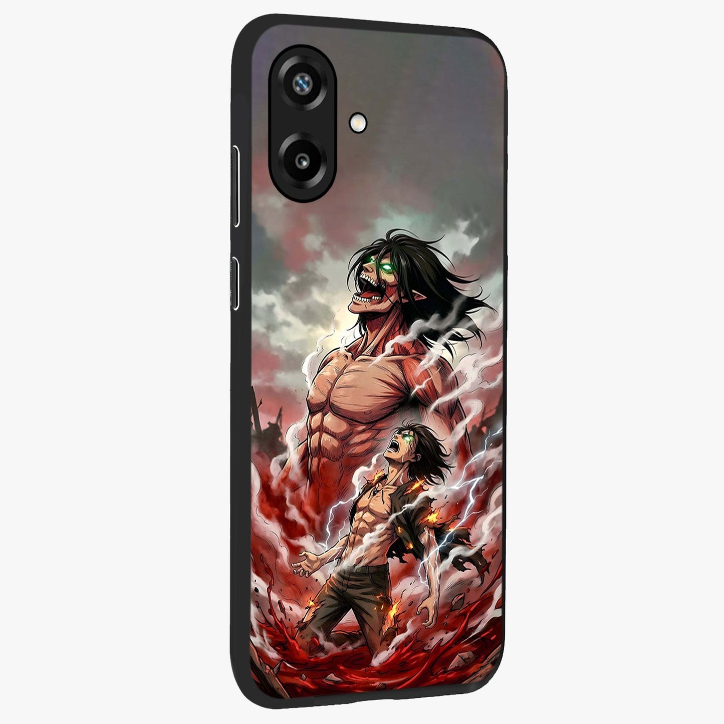 Titan Awakening Fury Glass Case upright view showcasing intense titan artwork with epic fantasy theme.