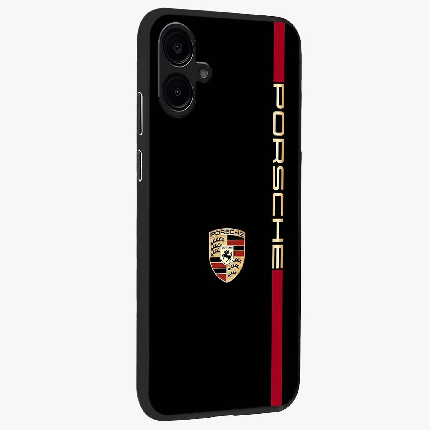 Black Minimal Porsche Glass Case upright view showcasing stylish automotive artwork with bold minimal theme.