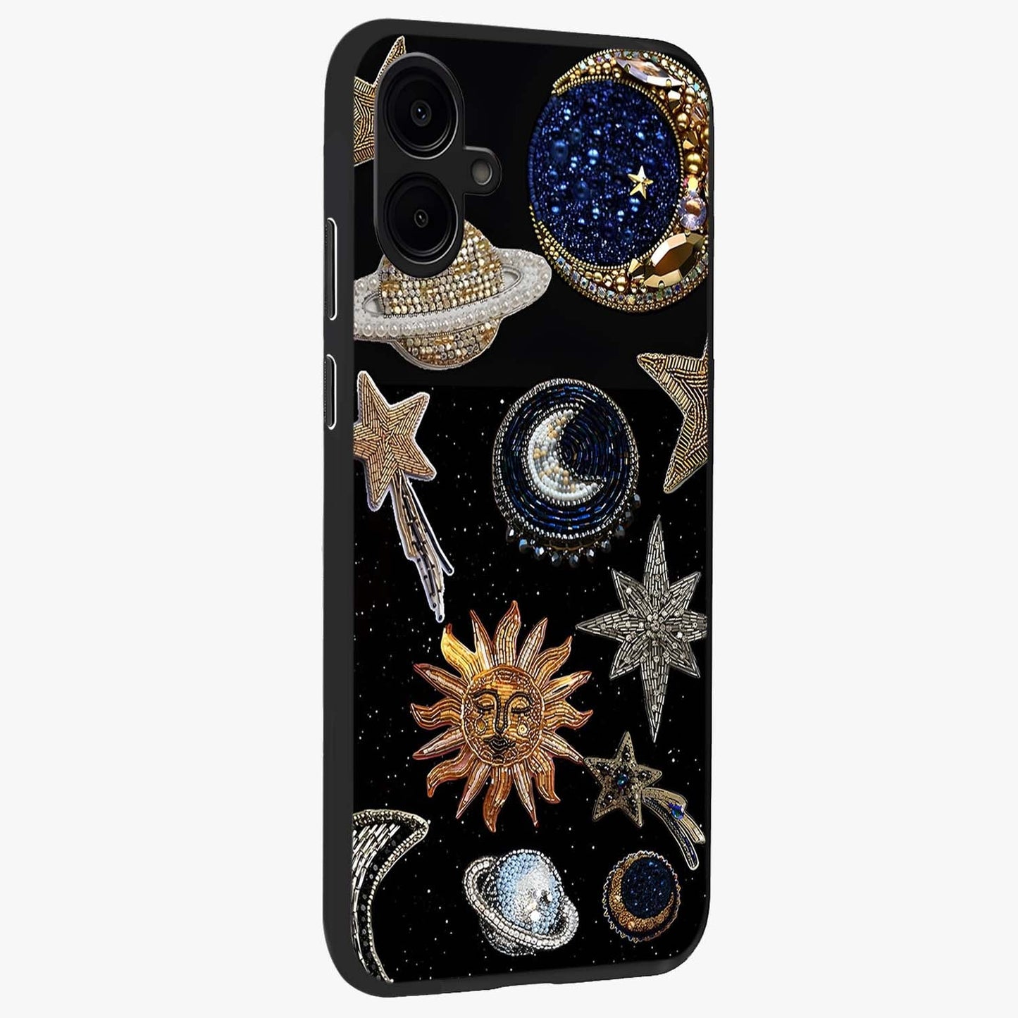 Celestial Gem Constellations Glass Case upright view showcasing cosmic constellation artwork with celestial aesthetic style.