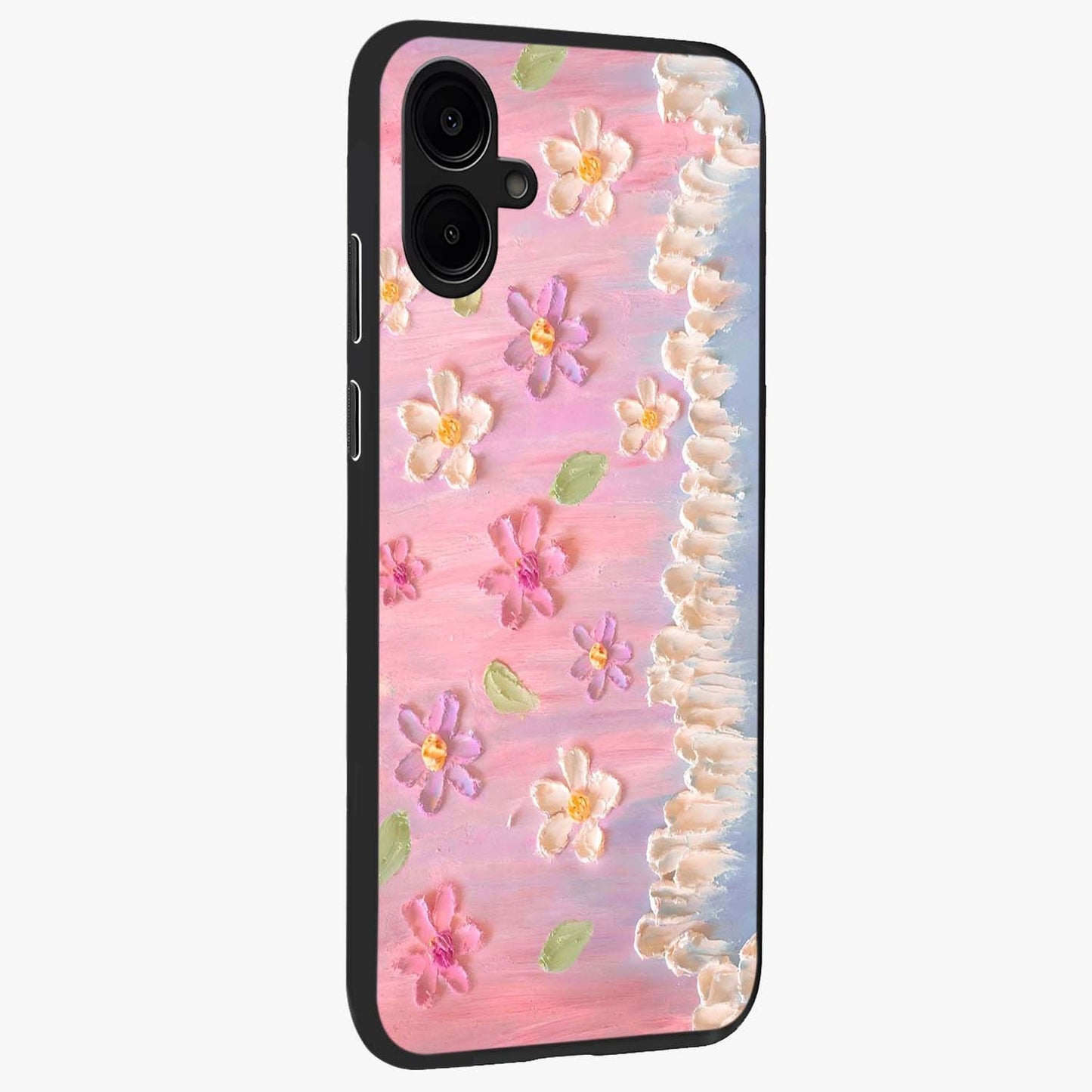 Dreamy Painted Garden Glass Case upright view showcasing vibrant floral garden artwork with artistic nature theme.