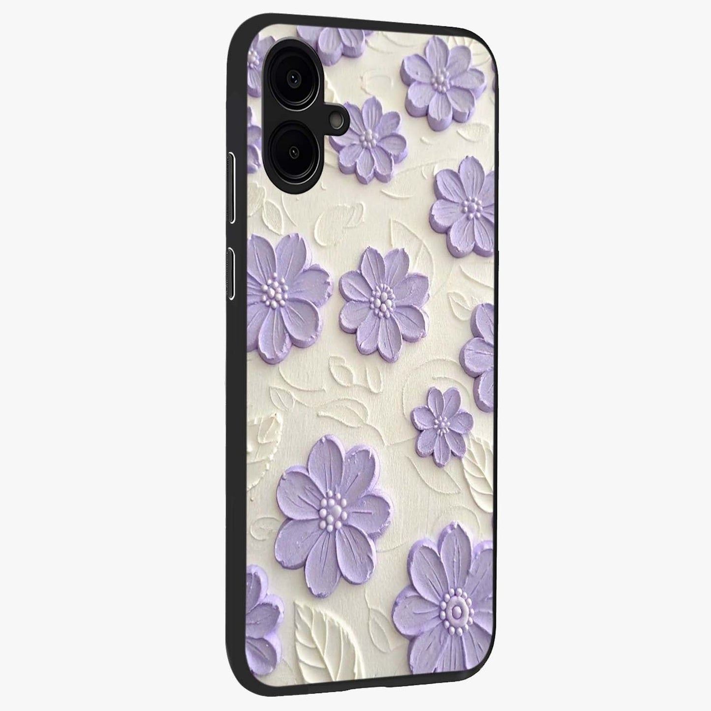 Floral Wall Art With Purple Flowers Glass Case upright view showcasing elegant purple flower artwork with decorative floral theme.