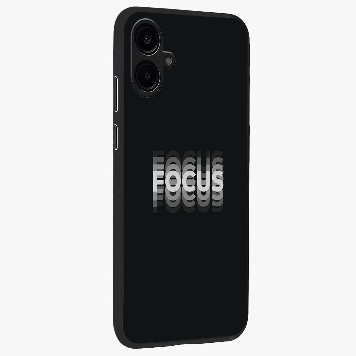 Focus Mode On Glass Case upright view showcasing strong typography statement with sleek motivational theme.