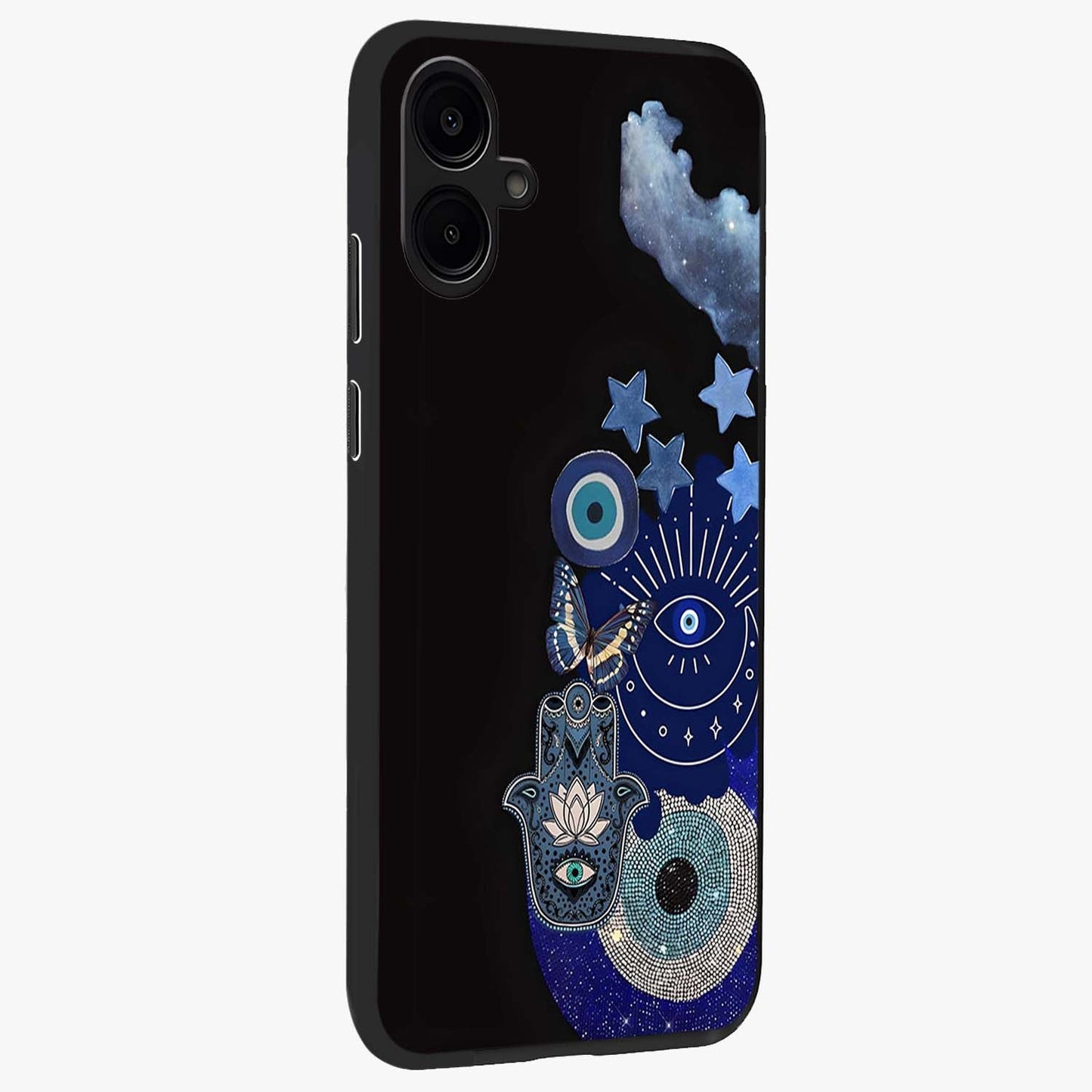 Galactic Charm Cluster Glass Case upright view showcasing glowing cosmic charm artwork with magical celestial style.