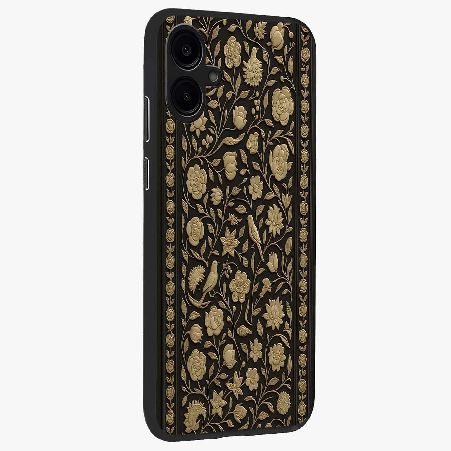 Golden Evil Eye Mandala Glass Case upright view showcasing decorative evil eye mandala artwork with spiritual aesthetic style.