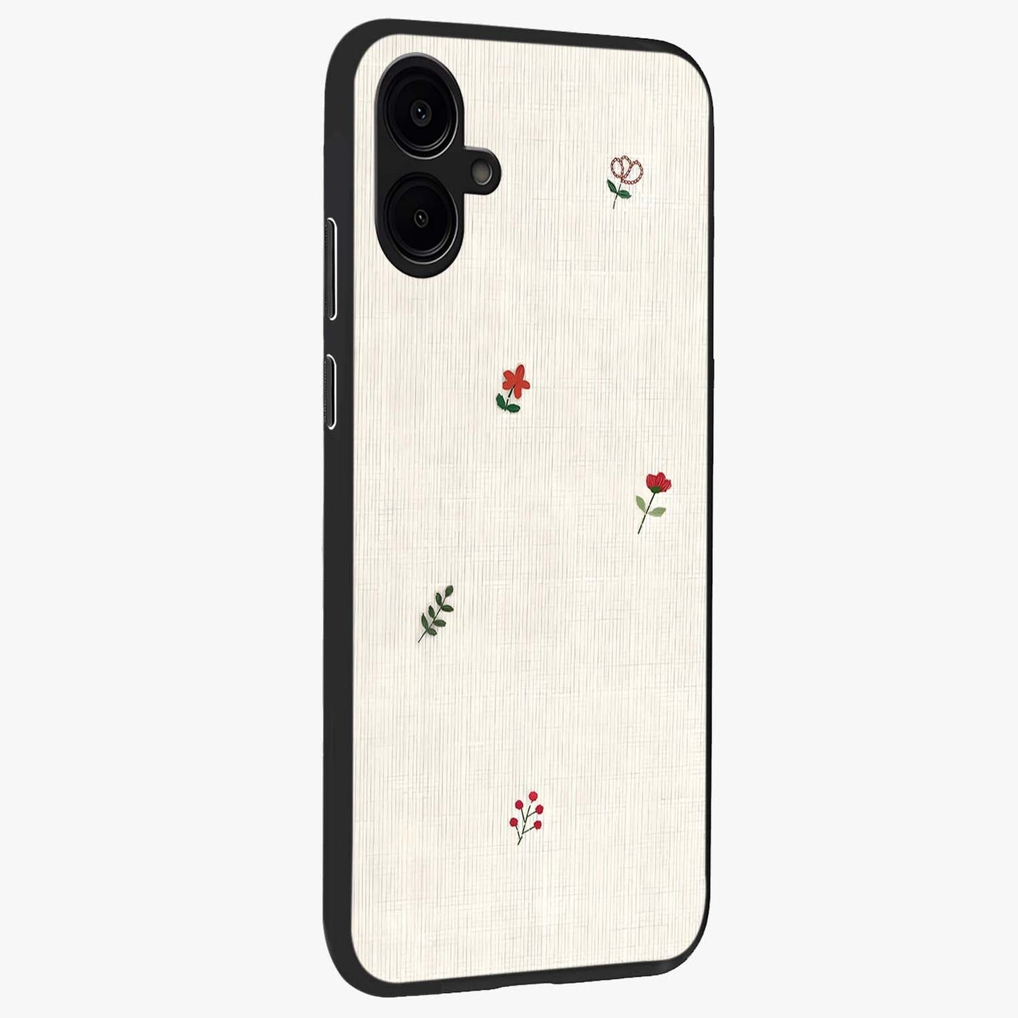Minimalistic Blue With White Flower Pattern Glass Case upright view showcasing clean white flower artwork with calming blue theme.