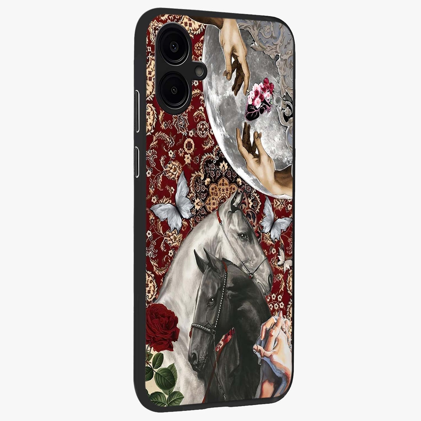Moonlit Royal Stallion Glass Case upright view showcasing dramatic horse artwork with glowing moon themed design.