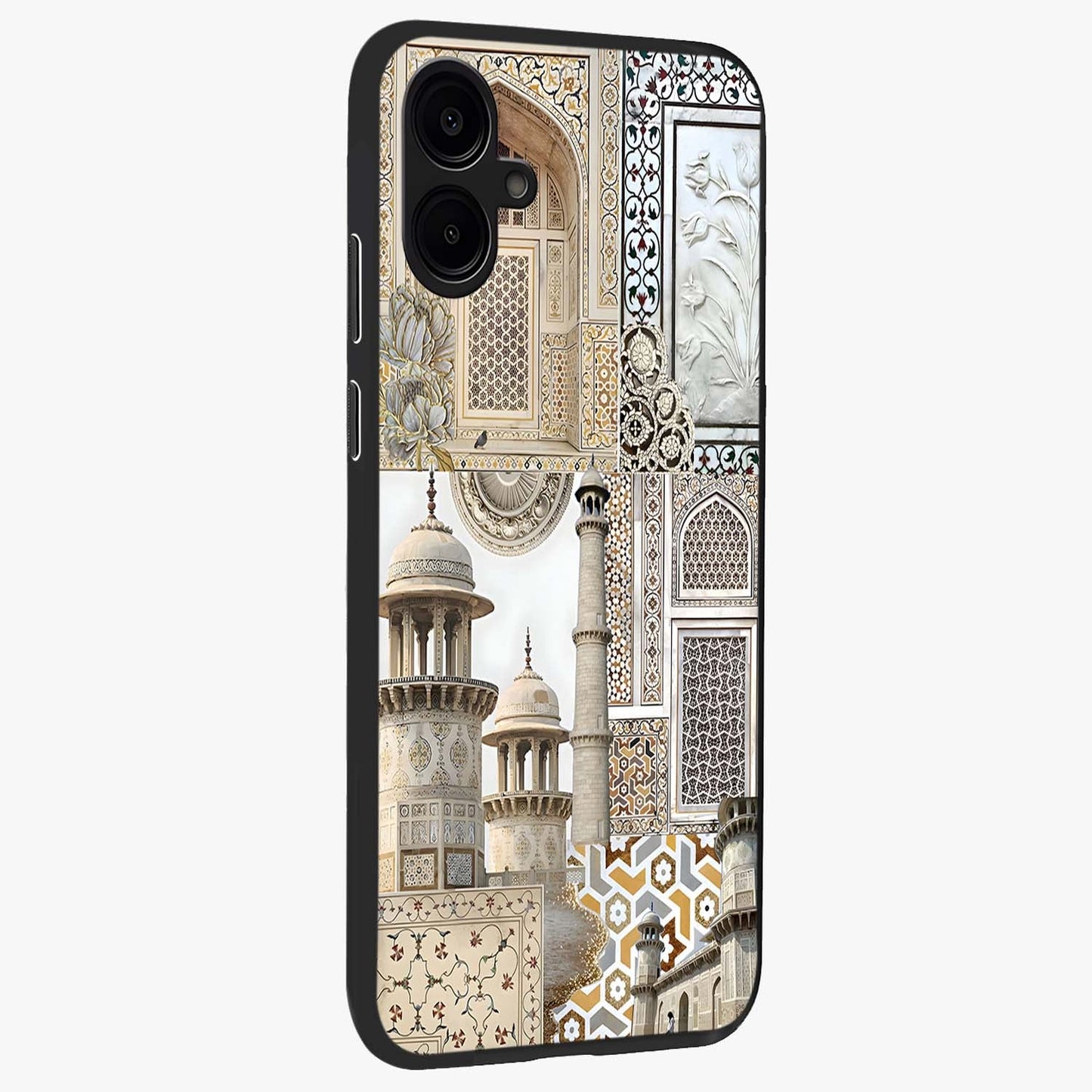 Mughal Marble Legacy Glass Case upright view showcasing ornate Mughal design with luxurious traditional theme.