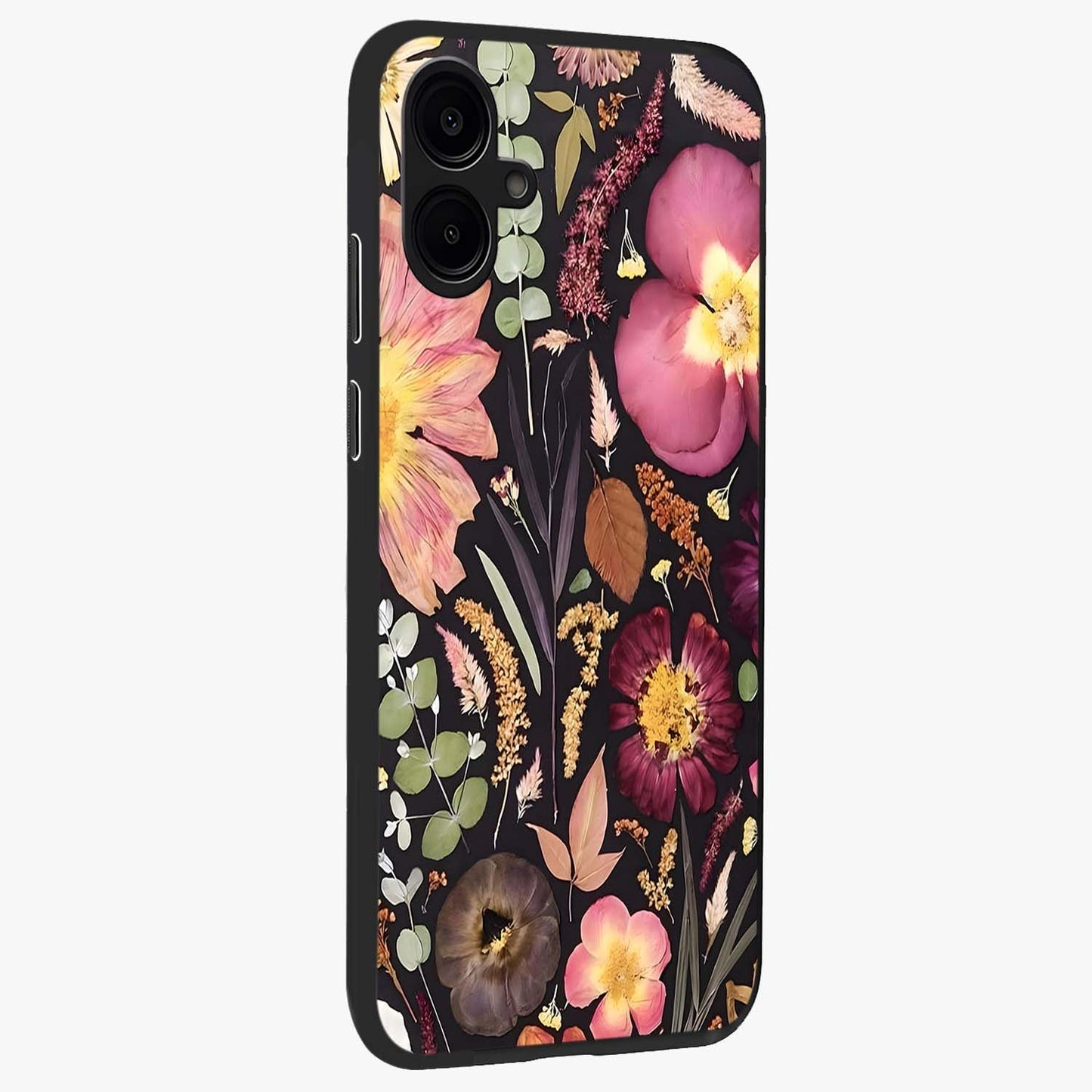 Petal Dream Tapestry Glass Case upright view showcasing detailed floral tapestry artwork with artistic nature theme.