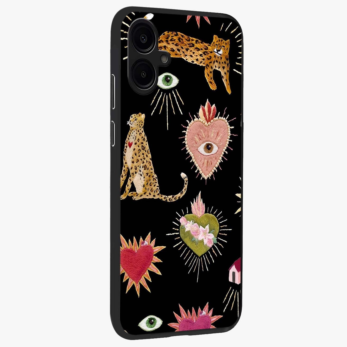 Sacred Jungle Heart Glass Case upright view showcasing vibrant jungle artwork with symbolic heart theme.