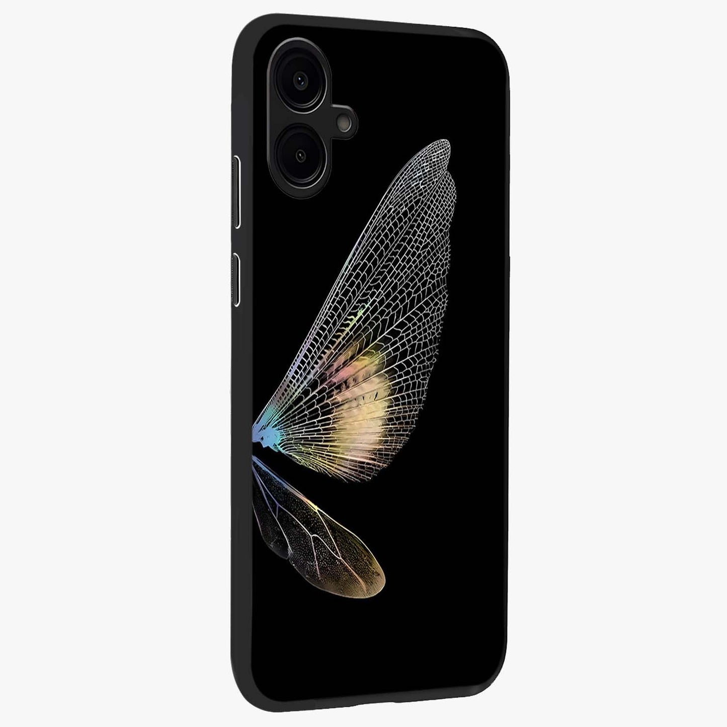 Whispers Of Wings Glass Case upright view showcasing elegant wing artwork with light airy theme.