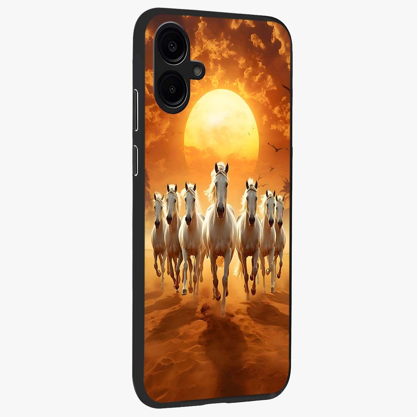Wild Sunset Majesty Glass Case upright view showcasing dramatic sunset artwork with bold nature theme.