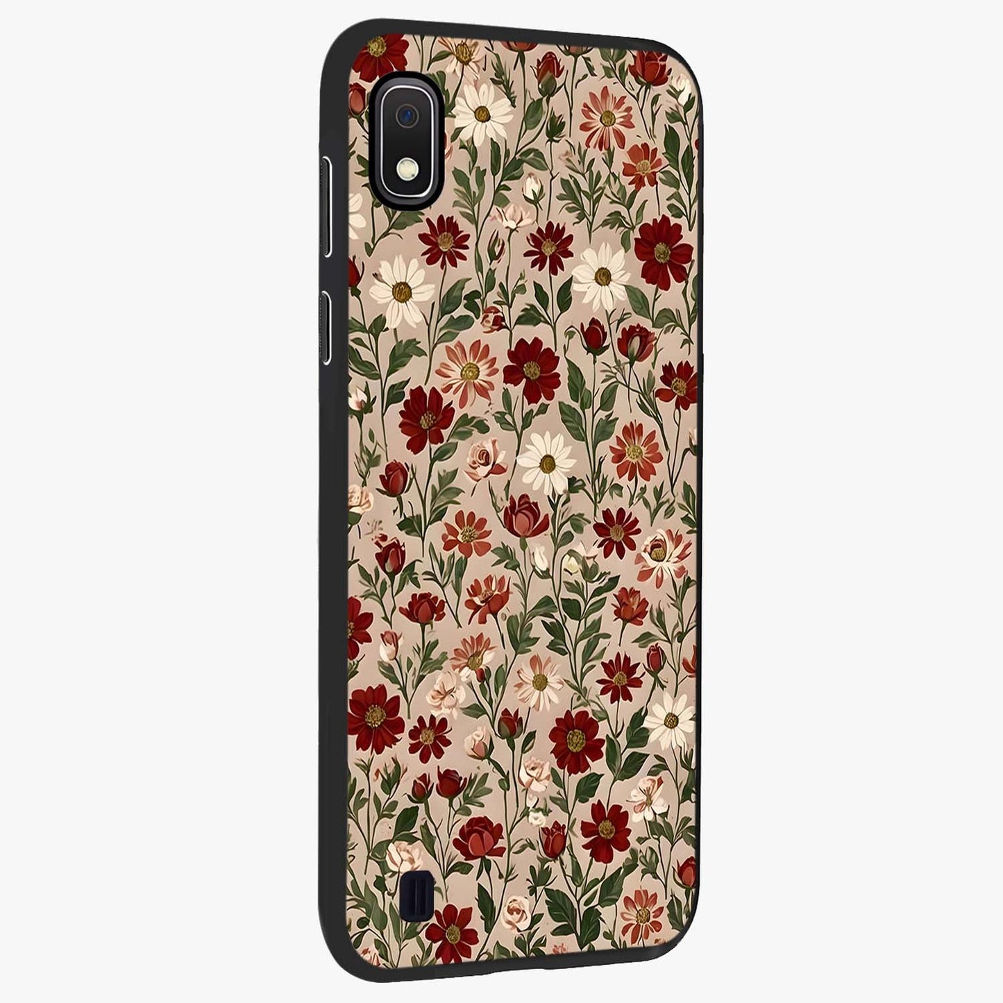 Biege Flower With Leaf Glass Case upright view showcasing delicate beige flower illustration with clean botanical style.